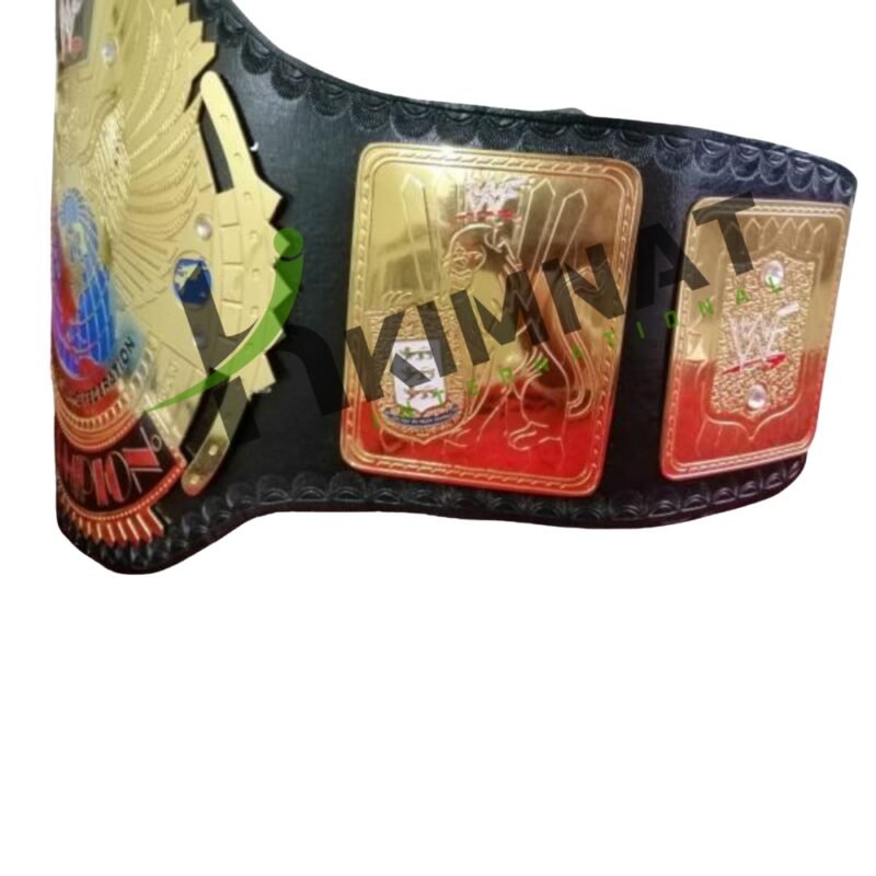 WWF Big Eagle Championship Title Replica Belt Adult Size Brass Black Leather Straps - Image 3