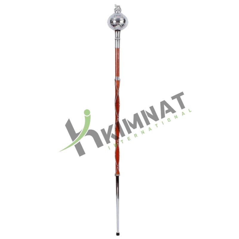 Drum Major Mace Stave Embossed Ball Head With Crowned Lion On Top Natural Malacca Cane Shaft - Image 2