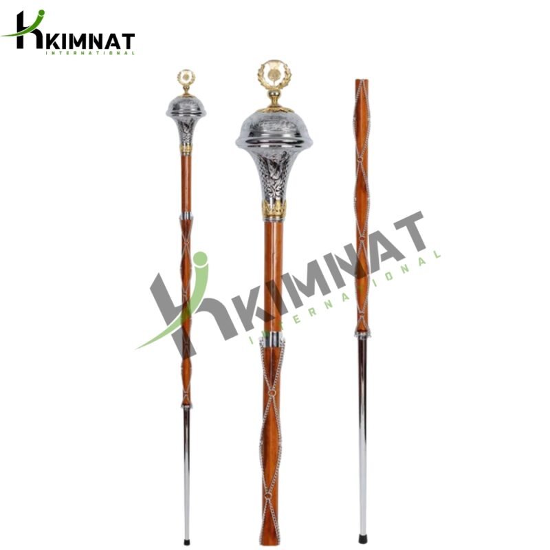 Drum Major Mace Stave Embossed Head Gold THISTLE FLOWER On Top Natural Malacca Cane Shaft