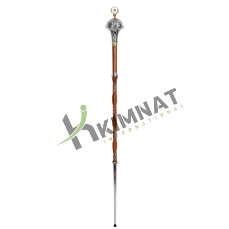 Drum Major Mace Stave Embossed Head Gold THISTLE FLOWER On Top Natural Malacca Cane Shaft - Image 2