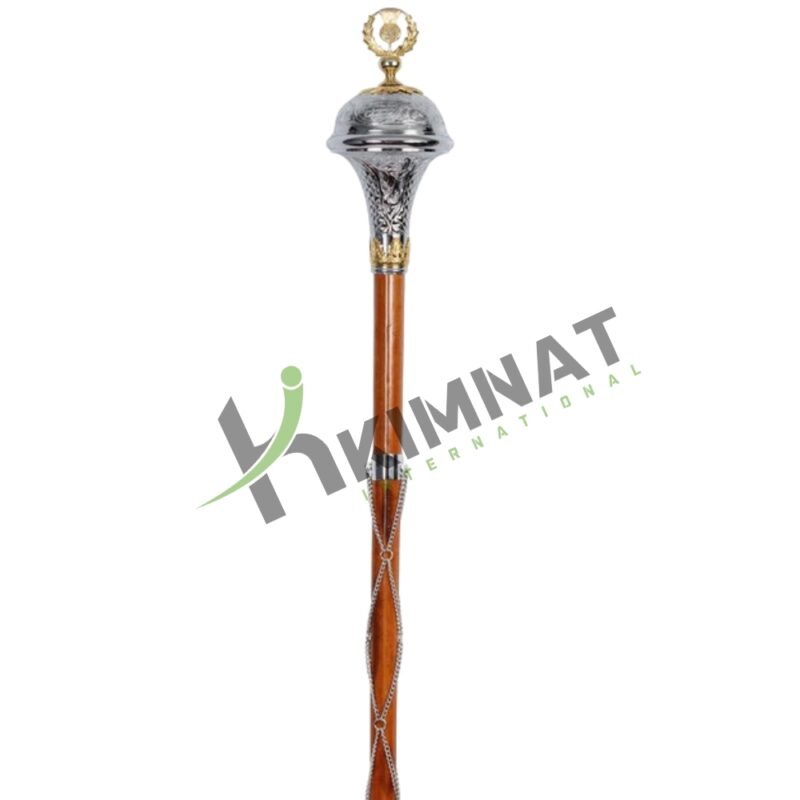 Drum Major Mace Stave Embossed Head Gold THISTLE FLOWER On Top Natural Malacca Cane Shaft - Image 3