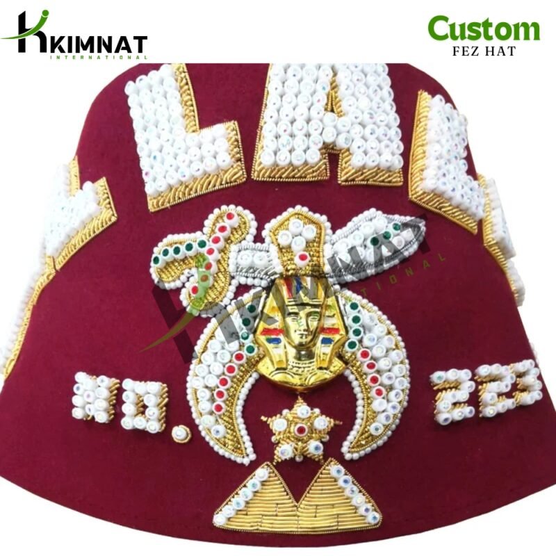Masonic Shriner's Custom Fez Hat Personalized Lodge Name & Number With Embroidery Rows Option