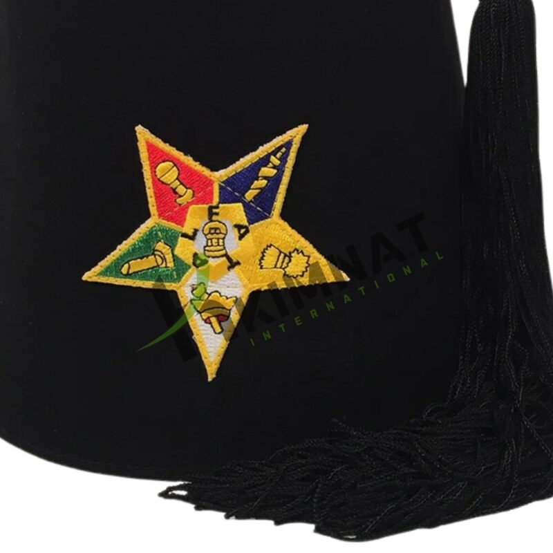 OES Order Of Eastern Star Black FEZ Hat With OES Embroidered Emblem Star - Image 2