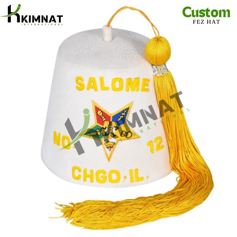ORDER OF EASTERN STAR O.E.S PURE WHITE CUSTOM FEZ HAT HAND EMBROIDERED WITH PERSONALIZED DETAILS