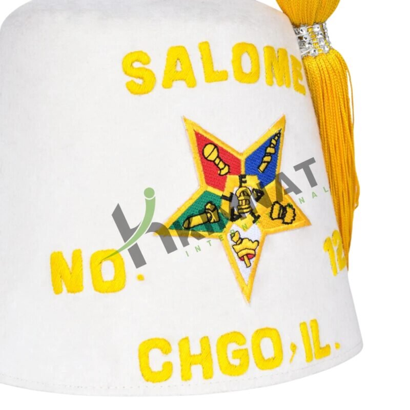 ORDER OF EASTERN STAR O.E.S PURE WHITE CUSTOM FEZ HAT HAND EMBROIDERED WITH PERSONALIZED DETAILS - Image 2